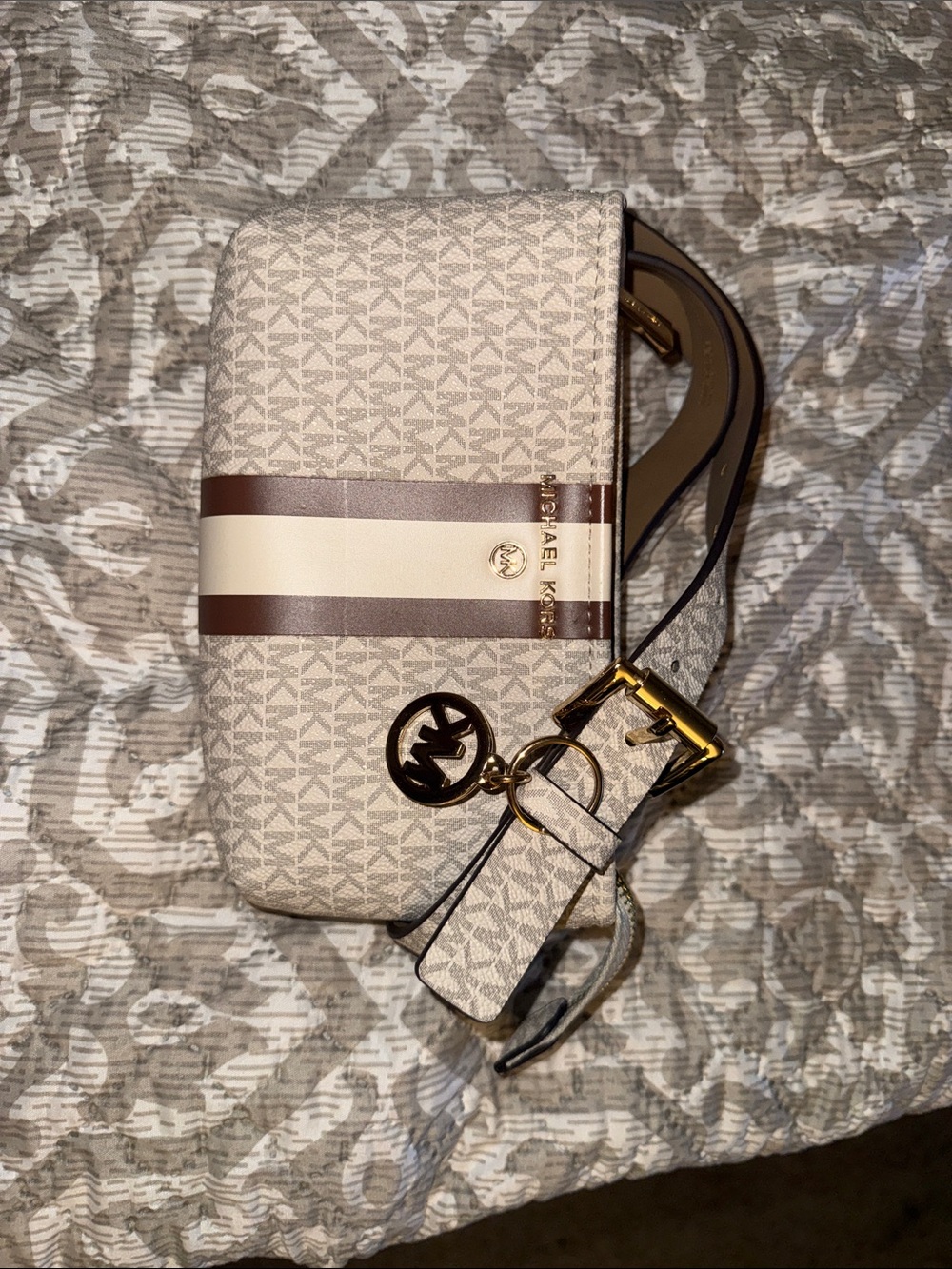 Michael Kors Beige and Brown Stripe Signature Belt Bag